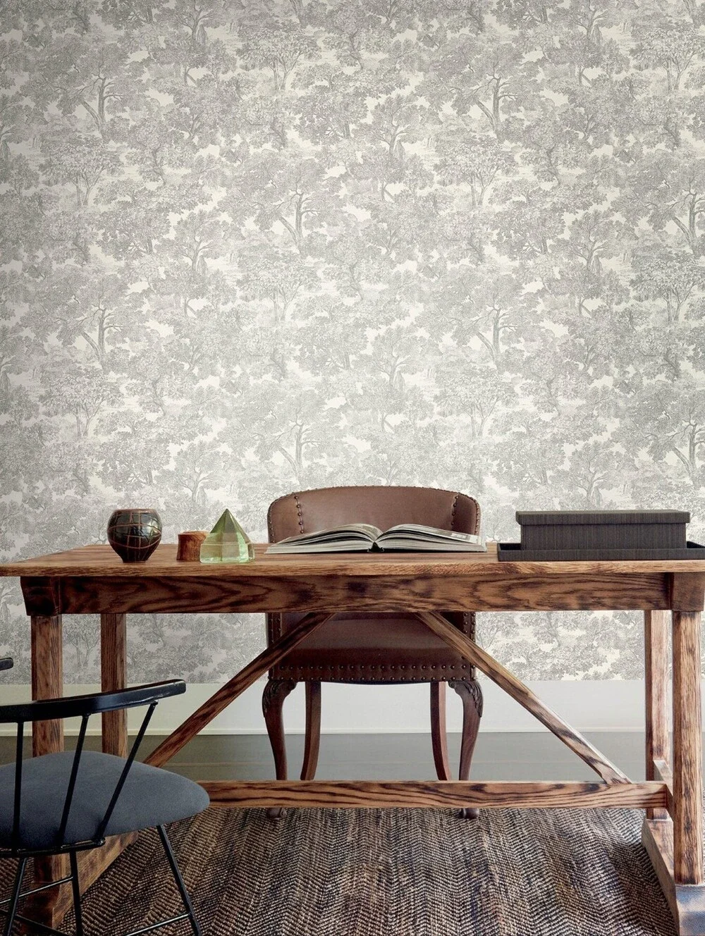 Wallpaper Spinney Grey Tree Toile